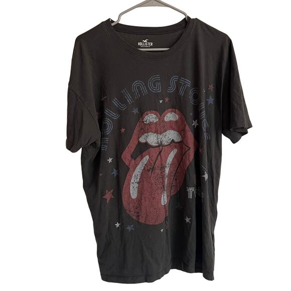 Hollister Women's Graphic Rolling Stones Band T-Shirt Size L 100% Cotton Gray - Picture 1 of 8